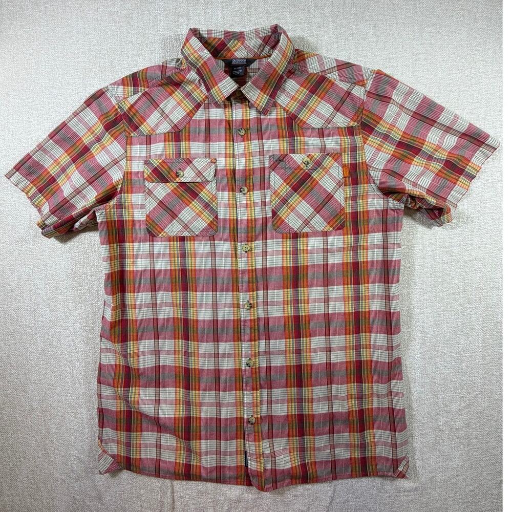 Outdoor Research Men's XL Red Orange Plaid Short Sleeve Casual Shirt Top Outdoor